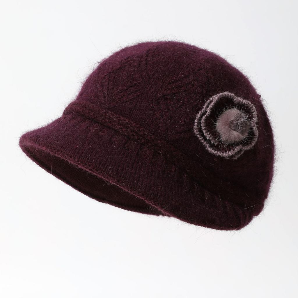 Thickened Rabbit Hair Knit Rabbit Hair Hat for Female Middle Aged and Elderly Grandmother Mothers Versatile and Fashionable Ear Protection Basin Hat