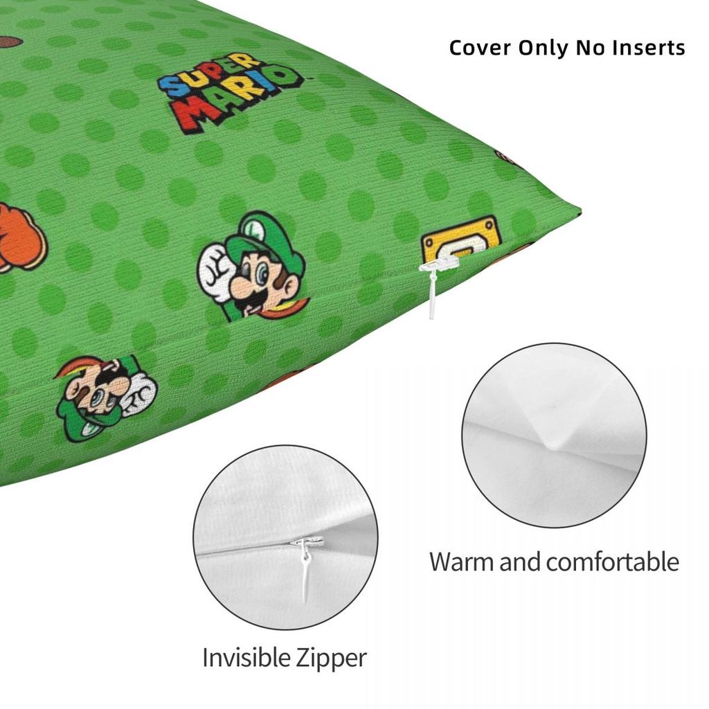 Marios Square Pillowcases Polyester Seat Luigi Mushroom Yoshi Cushion Cover Funny Pillow Cover 45*45