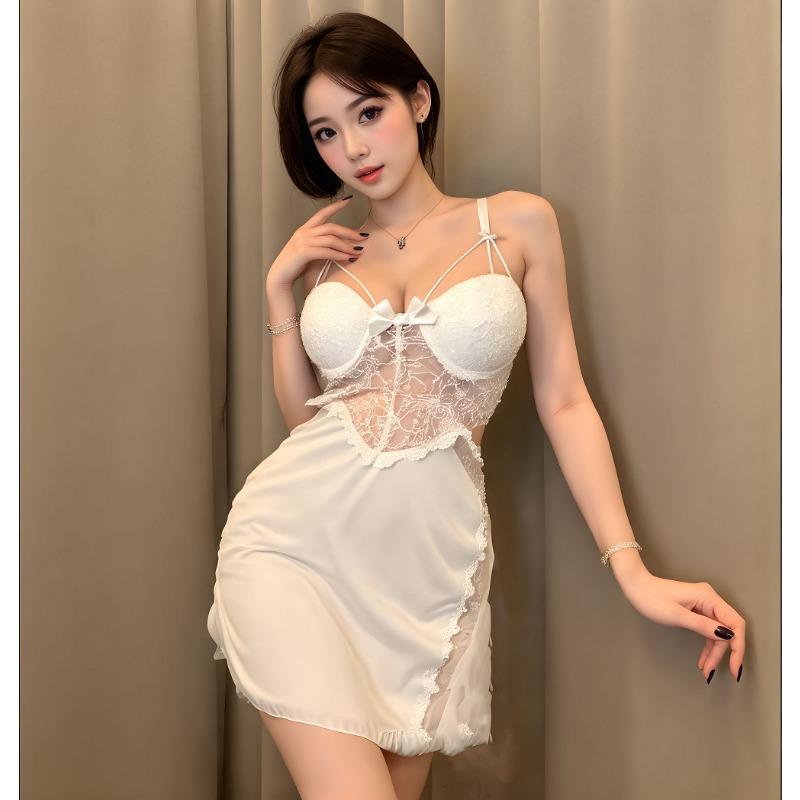 

Сексуальное нижнее белье с нагрудными вкладышами, сексуальная пижама, летняя женская пижама на бретелях, кружевной полый пижамный комплект qqny XL [120-70kg]