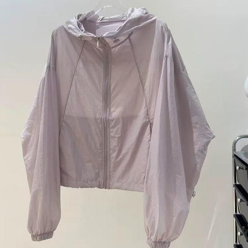 Chaqueta Cortavientos Fina con Capucha para Mujer Protección Solar Cremallera Casual para Viaje