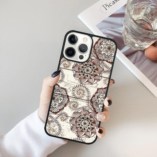 Mandala Floral Wood Phone Case For For iPhone 17 Air 16 15 11 12 13 14 Pro Ma Plus coque