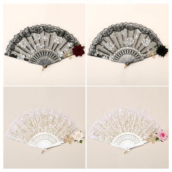 Vintage Rosen Spitzen Faltfächer Hochzeitsfeier Braut Handfächer Tragbarer Sommerfächer Dekoration Tanzaufführung Requisiten Partyzubehör