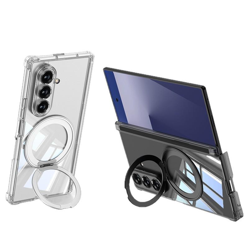 Samsung Z Fold7 Airbag Case: Anti-Fall, MagSafe Rotating Ring Stand, Magnetic Transparent Shell