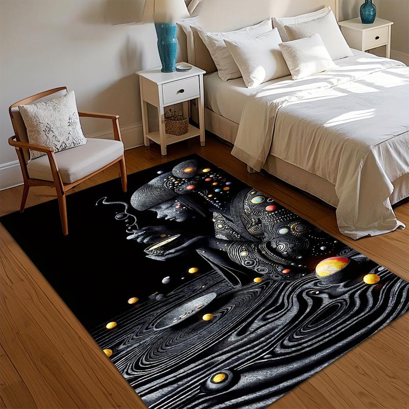 

Cosmic Meditation Art Kids Area Rug Non Slip Washable Yoga Carpet Surreal Planet Print for Nursery Kids Room Bedroom Retro Black 40x60CM