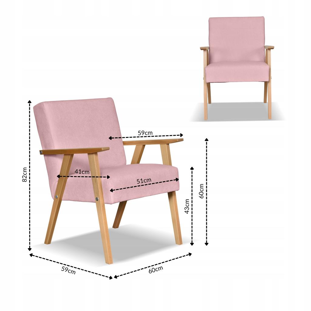 Fotel w stylu PRL retro vintage SOLER Family Meble różowy welur Hunter