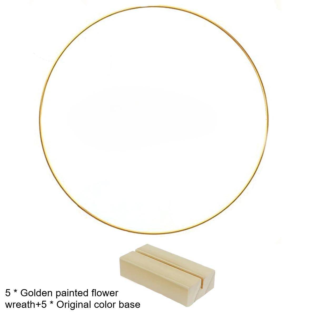 

10pcs Christmas Decorative Round Wreath Iron Hoops with Base, Tabletop Wedding Ornamental Display Pieces in Golden Metal