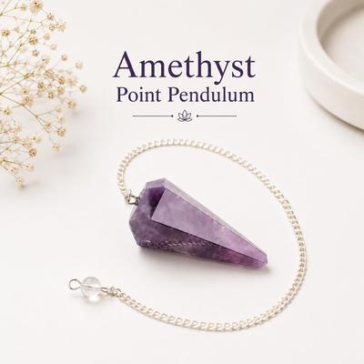 9Dzine Amethyst Kristall Pendel zum Pendeln | Reiki Heilung Amethyst Spitze Pendel mit Kette & Perlen | Roher Facettierter Kristall Pendel für Feng Shui