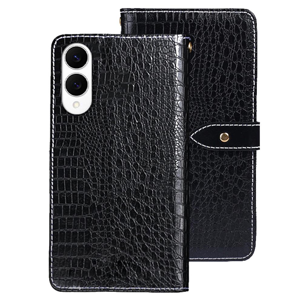 

IDEWEI For Samsung Galaxy S25 Edge Case Crocodile Texture PU Leather Flip Phone Cover Black