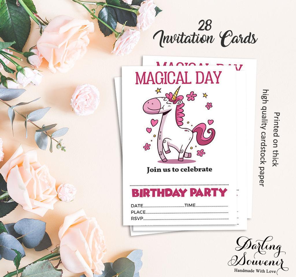Darling Souvenir White Birthday Invitation Card Printable Fill or Write In Blank Invites Party Supplies Pack Of 28 5 X 7