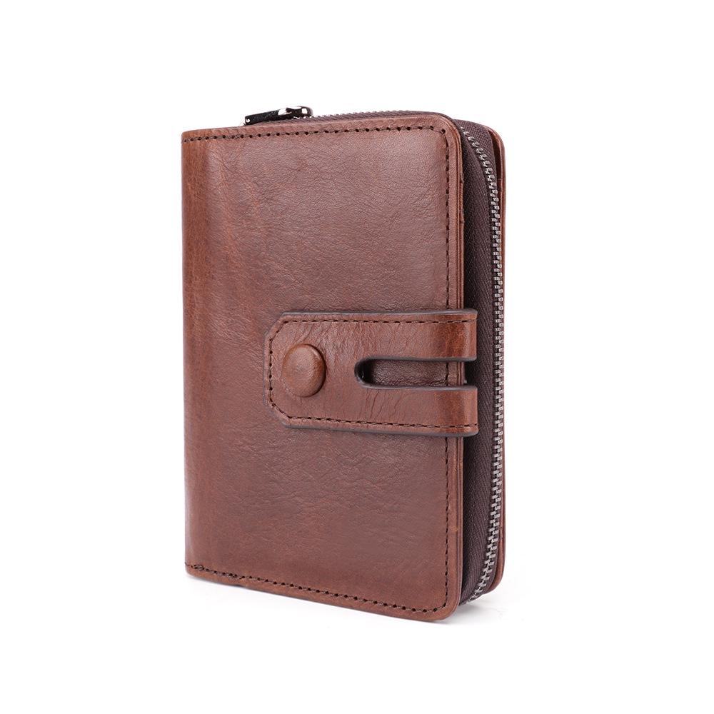 Men's RFID Genuine Leather Double Zipper Wallet - Casual Fashion Multi-Card Retro Clutch Coin Purse