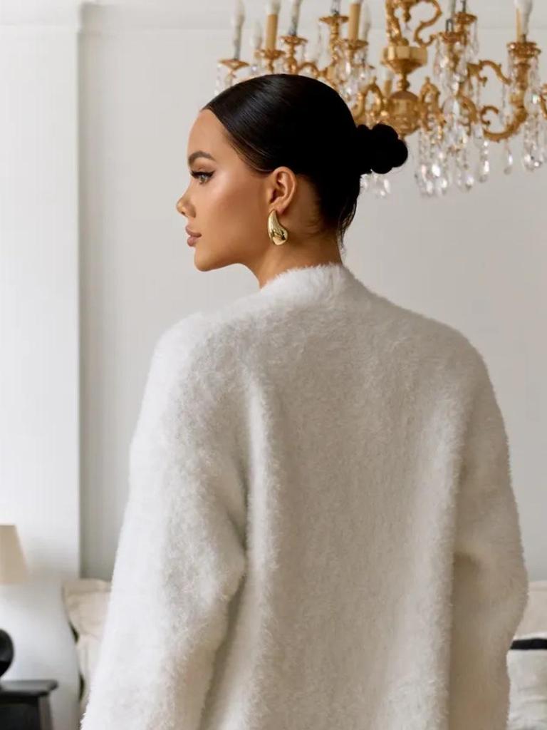 Women's White Long Faux Mink Fur Cardigan Sweater - Soft, Fluffy, and Thick for Autumn and Winter