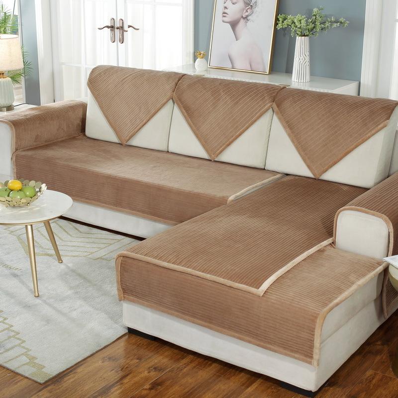 Winter Crystal Velvet Sofa Cushion Simple Color Modern Plush Thick Non-slip Solid Wood Sofa Cover