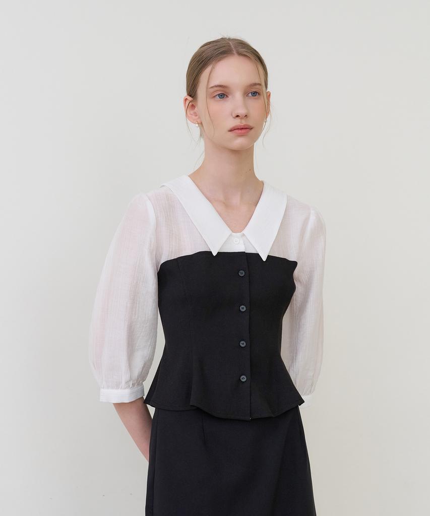 BIBYSEOB Two-Tone Collared Blouse Black [T61]