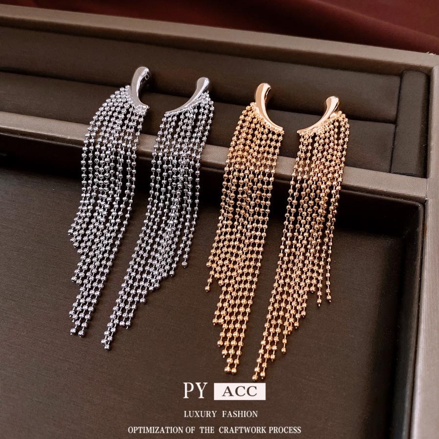 18k Echtgold Plattierte Silbernadel Wassertropfen Fransen Ohrringe Europäischer und Amerikanischer Kalter Wind Stecker Ohrringe Trendige Ohrringe Damen