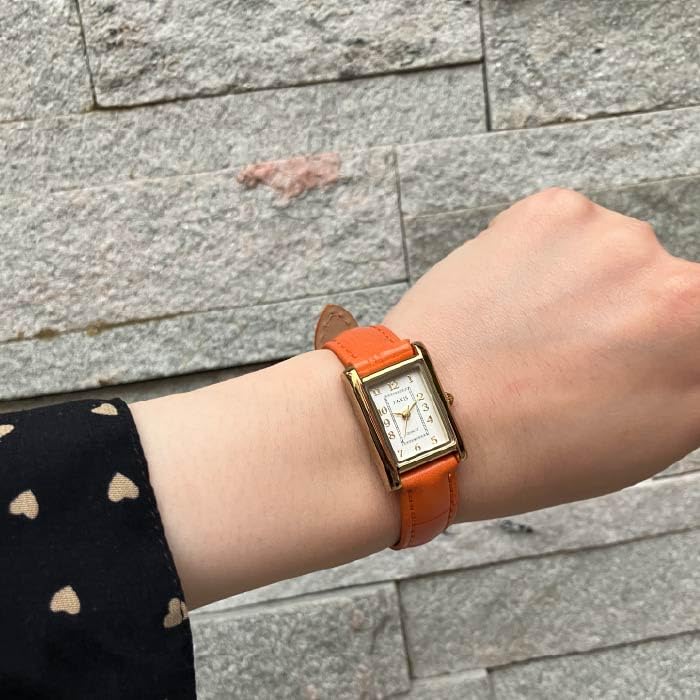 Rectangular Crocodile Embossed Watch with Arabic Numerals for J-AXIS Classical, Elegant, Easy-to-Read (Suitable Students)