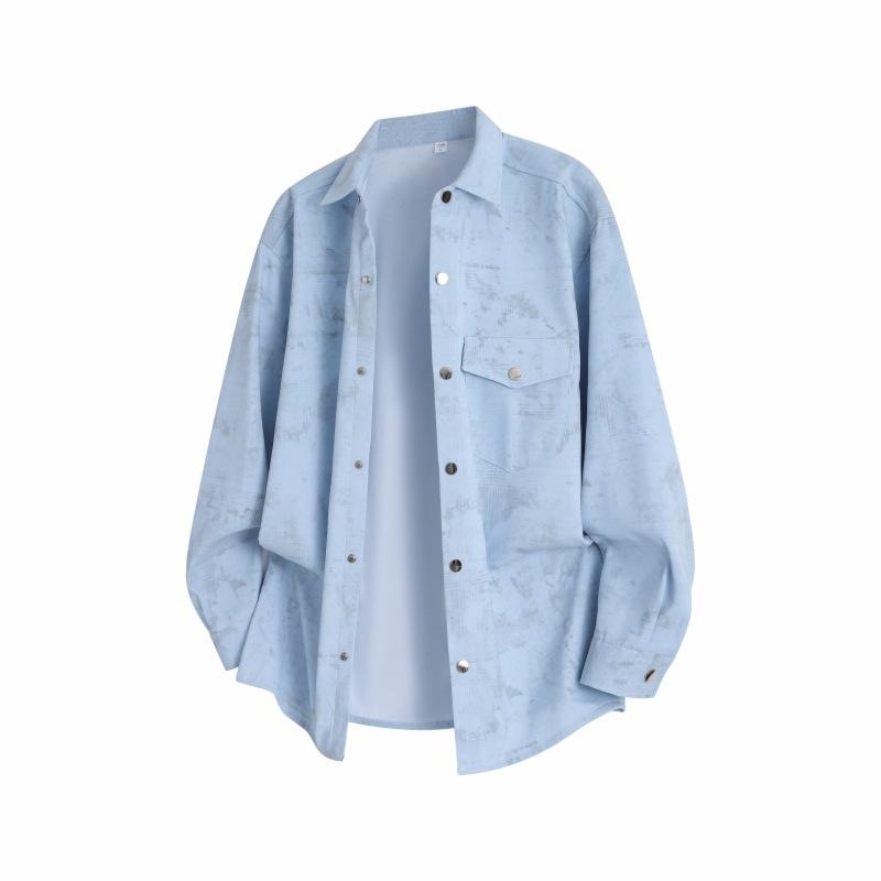 

Autumn Men S Printed Long Sleeve Lapel Shirt Green Men S Casual Loose Shirt Jacket M