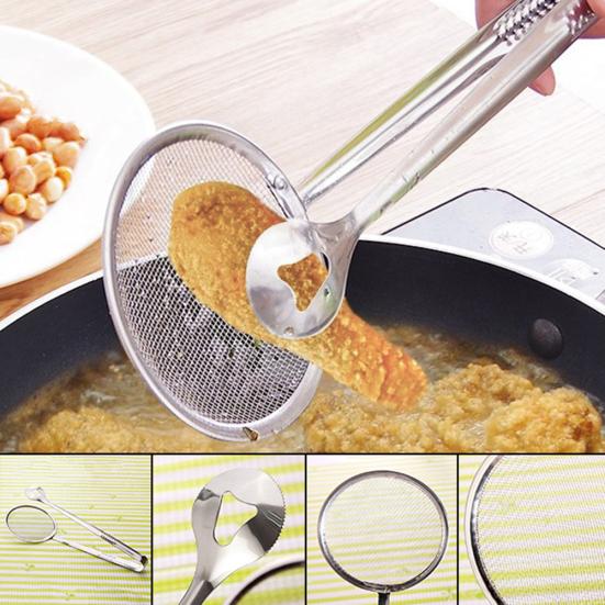 Stainless Steel Filter Spoon with Clip Fried Food Chicken Drumsticks Colander