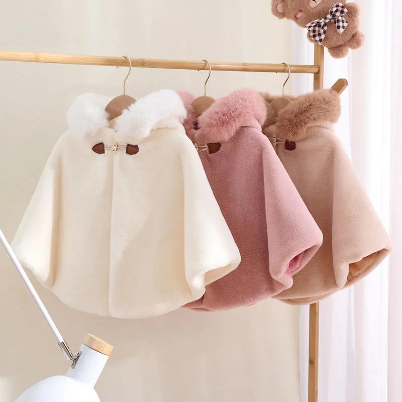 Meisjes Herfst en Winter Effen Kleur Eén Knop Mantel Cape voor Kleine en Middelgrote Kinderen Oudejaarsavond Kleding