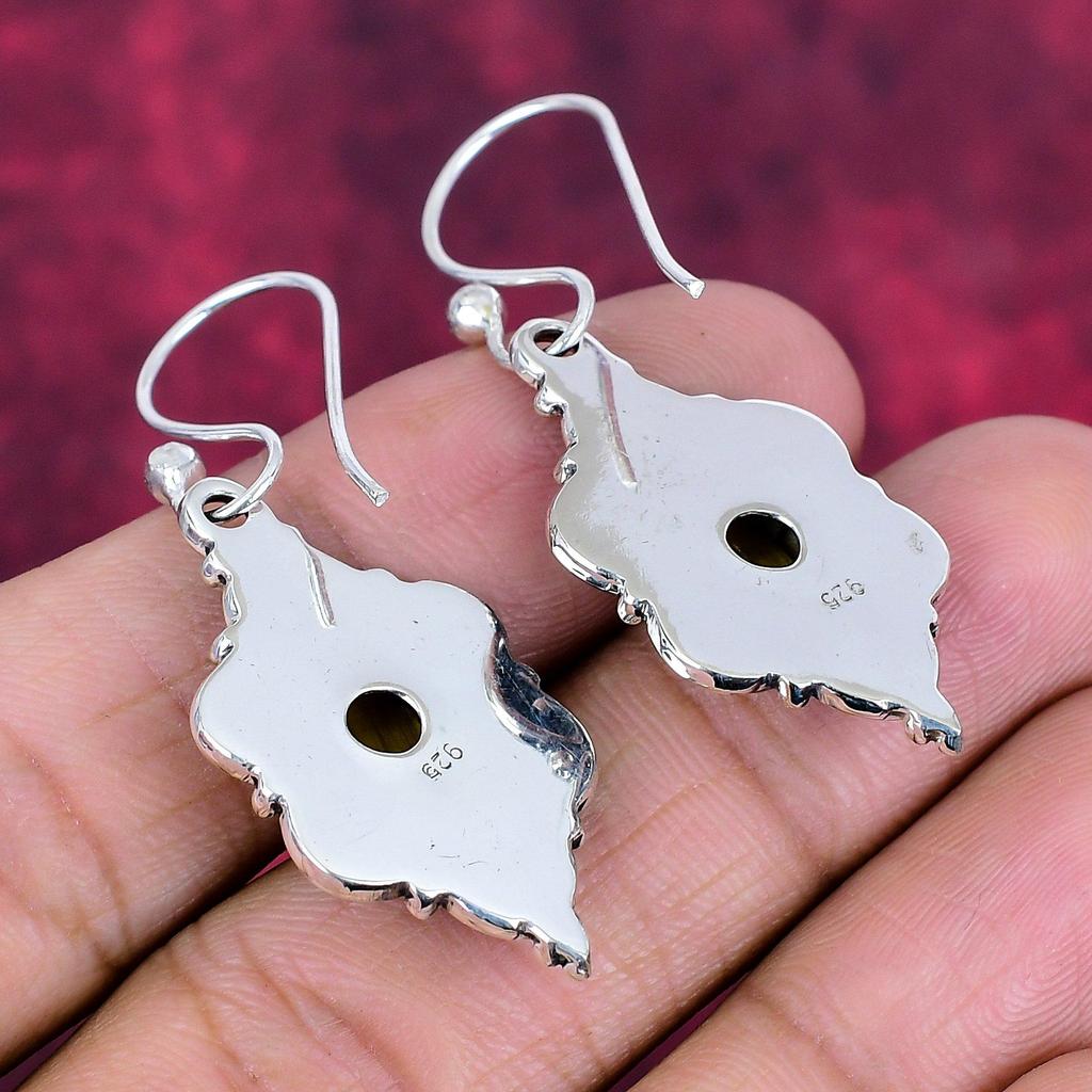 Tiger Eye Handmade Gemstone Earrings, 925 Solid Sterling Silver Earrings Antique Jewelry, For Engagement Gift