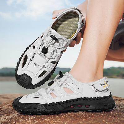 Summer Men Versatile Sandals Genuine Leather Mens Casual Shoes Outdoor Man Besch Shoes Hollow Out Roman Flats Wading Aqua Shoes