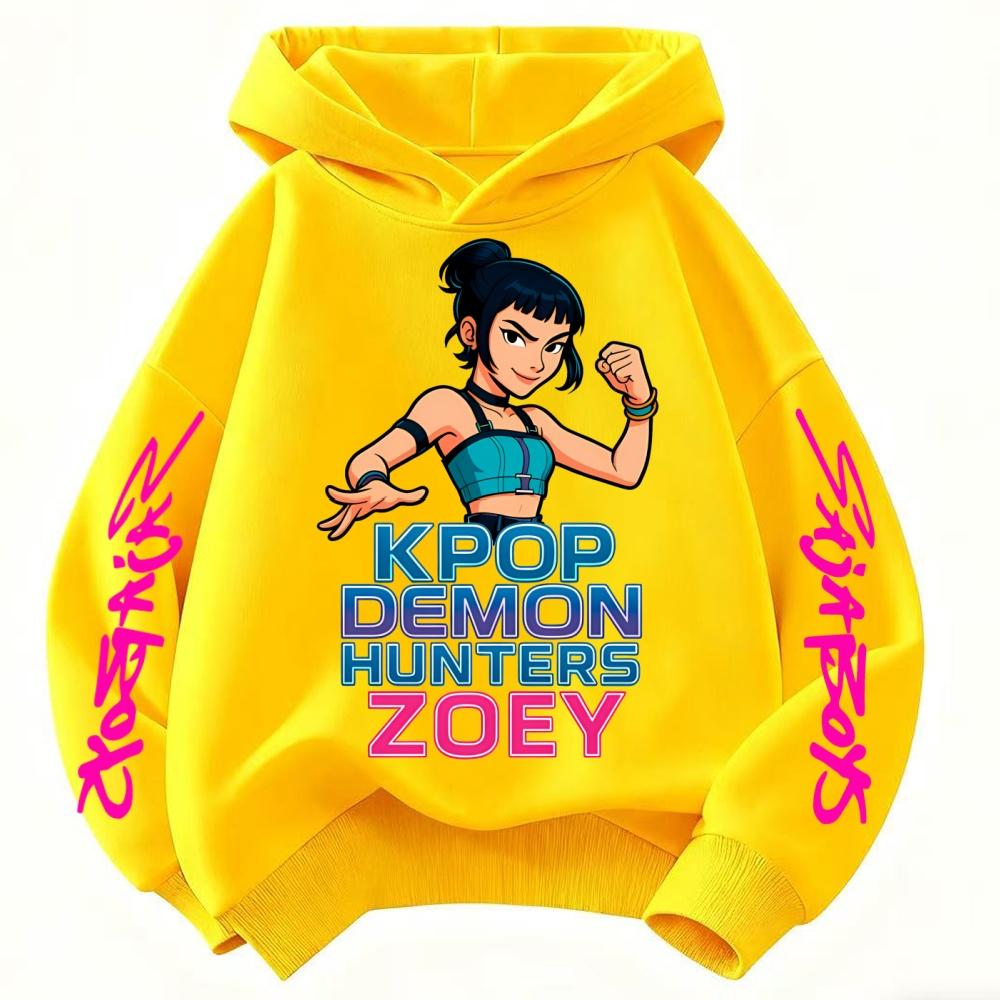 

Rumi Cute KPop Demon Hunter Cartoon Girls Hooded Sweatshirt Warm Children s Wave Fashion Casual Tops Black Pink Clothing 130