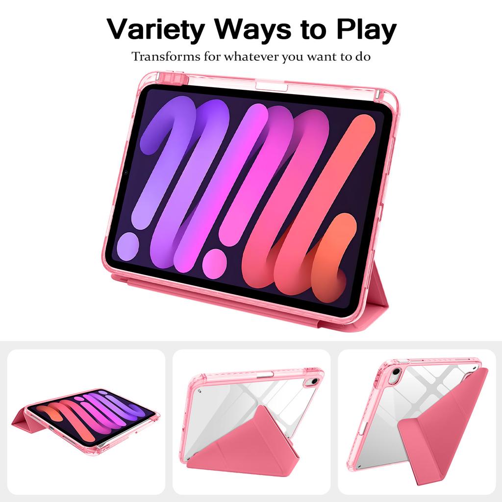 For iPad (2025)/iPad 10.9 (2022) Case Magnetic Closure Origami Stand Transparent Leather + TPU + Clear Acrylic Back Cover