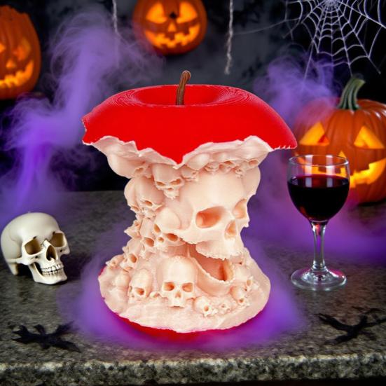 Halloween Fruit Core Skull Statue Creepy 3D Printed Skull Fruit Figurine for Indoor Home Living Room Office Desk Decor