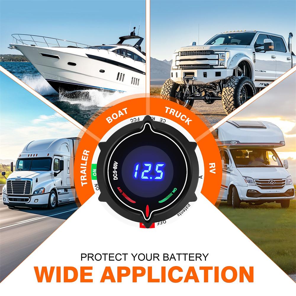 Battery Disconnect Switch with Voltmeter, DC 5-80V On Off Kill Switch RV Marine