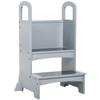 Kids Wooden Step Stool Kitchen Helper w/ Non-Slip Panels Handles Child Toddler Home Help 3 - 8 Yrs Grey