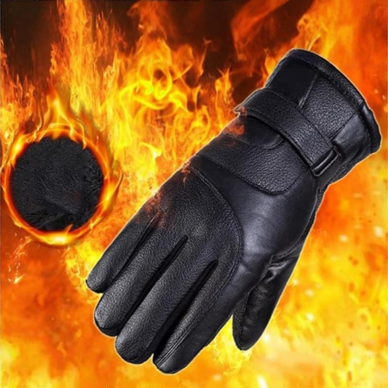 Touchscreen Leather Gloves Winter Warm Waterproof Windproof Fleece-Lined Thickened Outdoor Motorcycle Riding Gloves