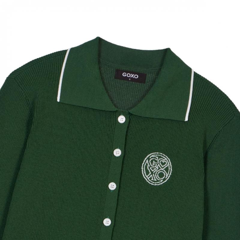 GOXO Knit Cardigan Classic Logo Green