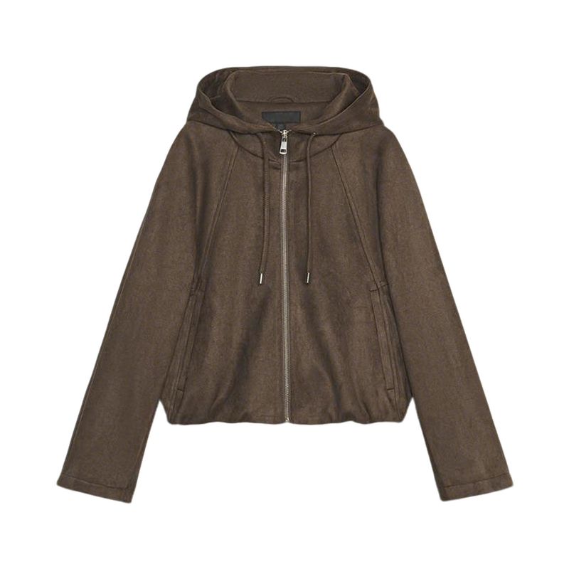 

Fall New Women s Clothing Fashion Hooded Suede Texture Effect Pilot Jacket Outwear 6318240 Brown L