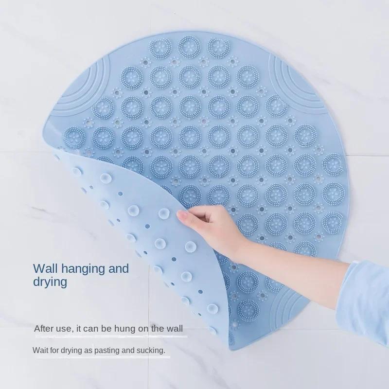 Bathroom Mat Anti-slip Sucker Round PVC Bath Mat with Drain Hole Silicone Bathing Rugs Foot Massage Pad Bathtub Soft Shower Mat