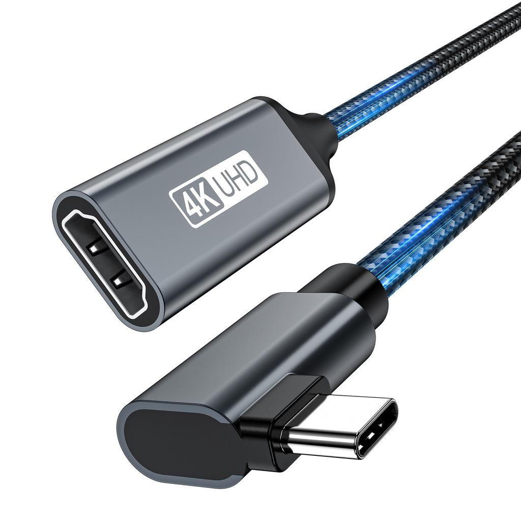 Flexible Right Angled Type C HDTV Female Cord 0.2M 30Hz Signal Transfer Braided Shielded Cable for Space Saving Setups