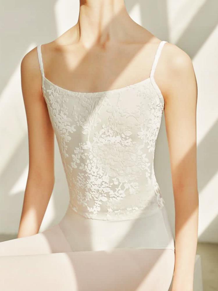 

Взрослый бархатный вышитый купальник для балета и гимнастики - Дизайн на бретелях для танцевальной практики Large белый