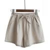 Damen High Waist Baumwolle Leinen Weitbeinshorts - Sommer Koreanischer Stil, Elastischer Bund, Lässige Passform, Übergröße