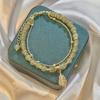 Double Layer Light Green Stone Gold Color Chain Bead Bracelelt For Women New Fashion Leaf Charm Strand Bracelet Daily Wear