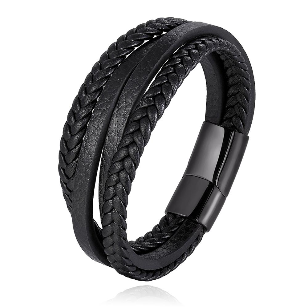 Bracciali alla moda in vera pelle da uomo Bracciali in corda intrecciata multistrato in acciaio inossidabile per gioielli da uomo e donna