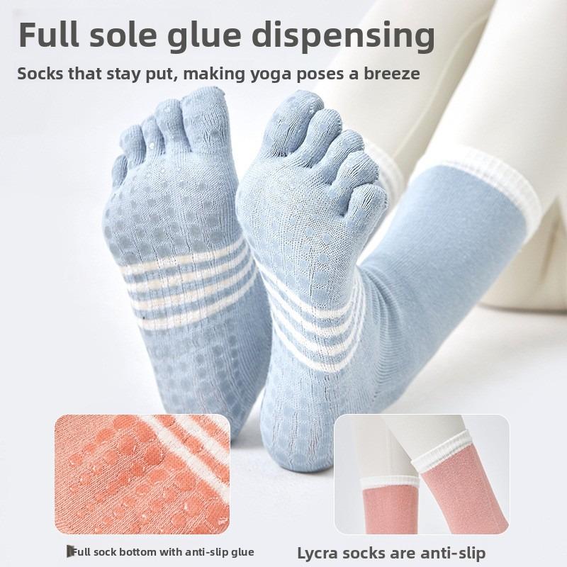 Women's Anti-Slip Four Seasons Style Fitness Dance Five-Finger Socks - Pure Cotton Breathable Pilates and Yoga Socks