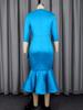 Elegant Plus Size Beaded Waist Mermaid Gown with Mid-Sleeves