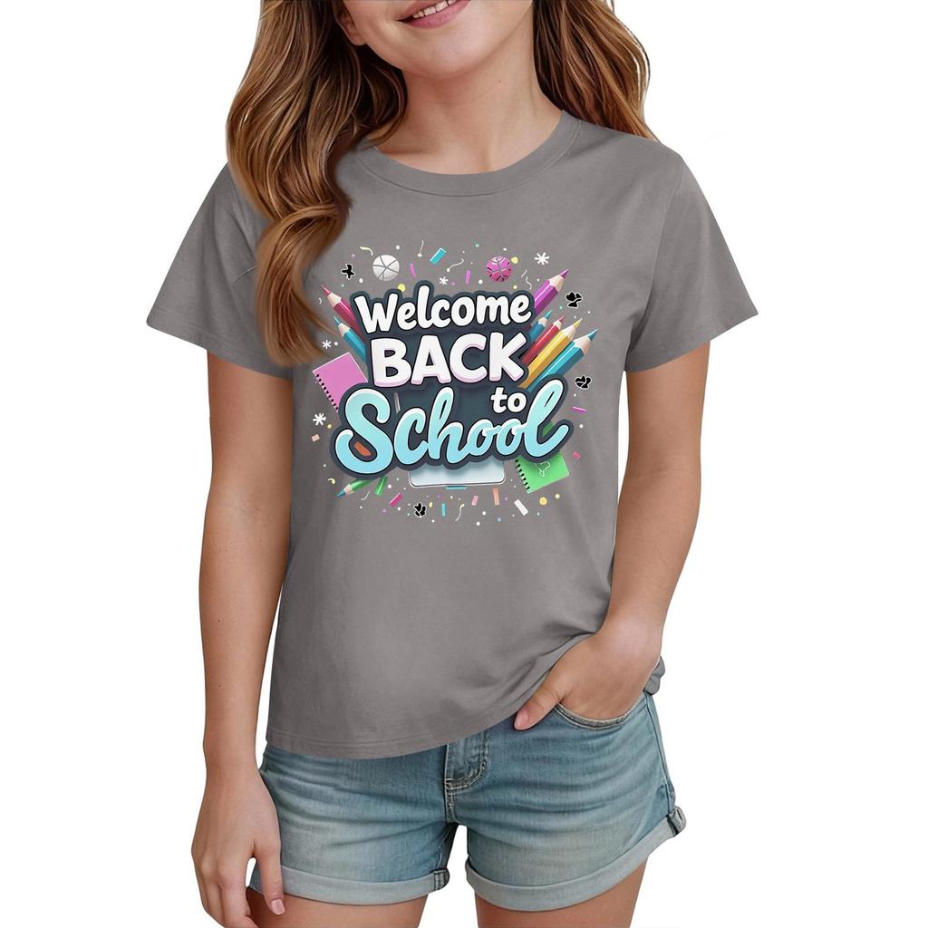 Kids Back To School Graphic T Shirt Casual Short Sleeve Crew Neck Tee for Boys and Girls Comfortable Fit Lightweight Fabric