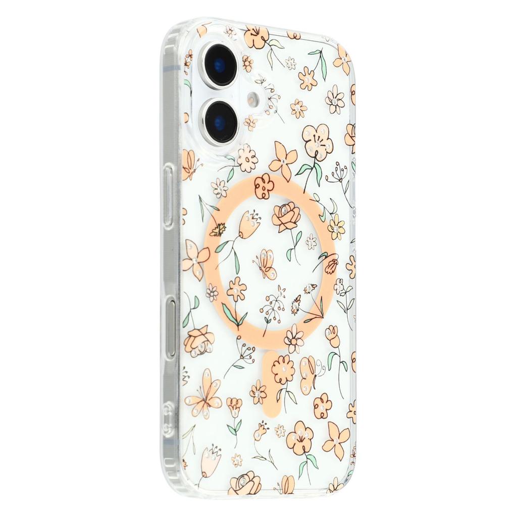 For iPhone 16 Case Compatible with MagSafe Laser Flower PC+TPU Clear Phone Cover