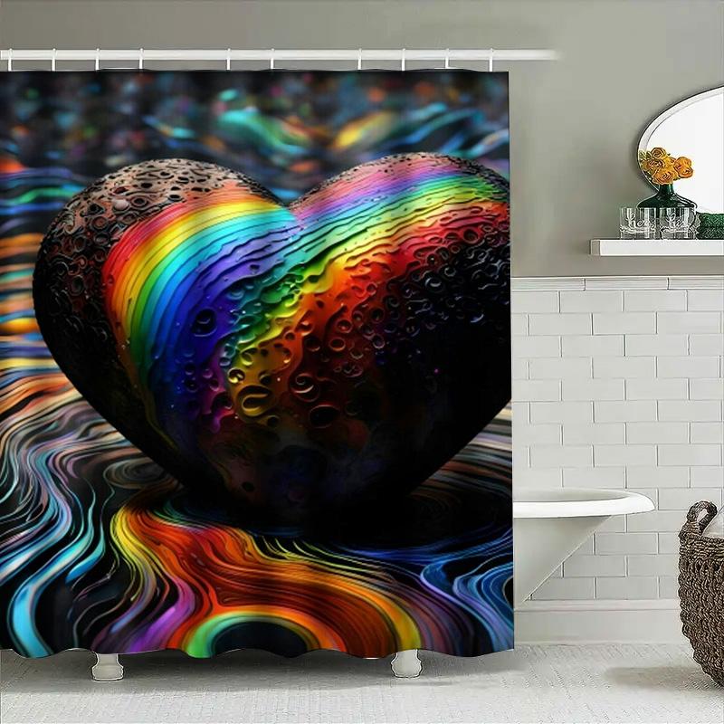 Rainbow Heart Abstract Art Shower Curtain For Bathroom Decoration