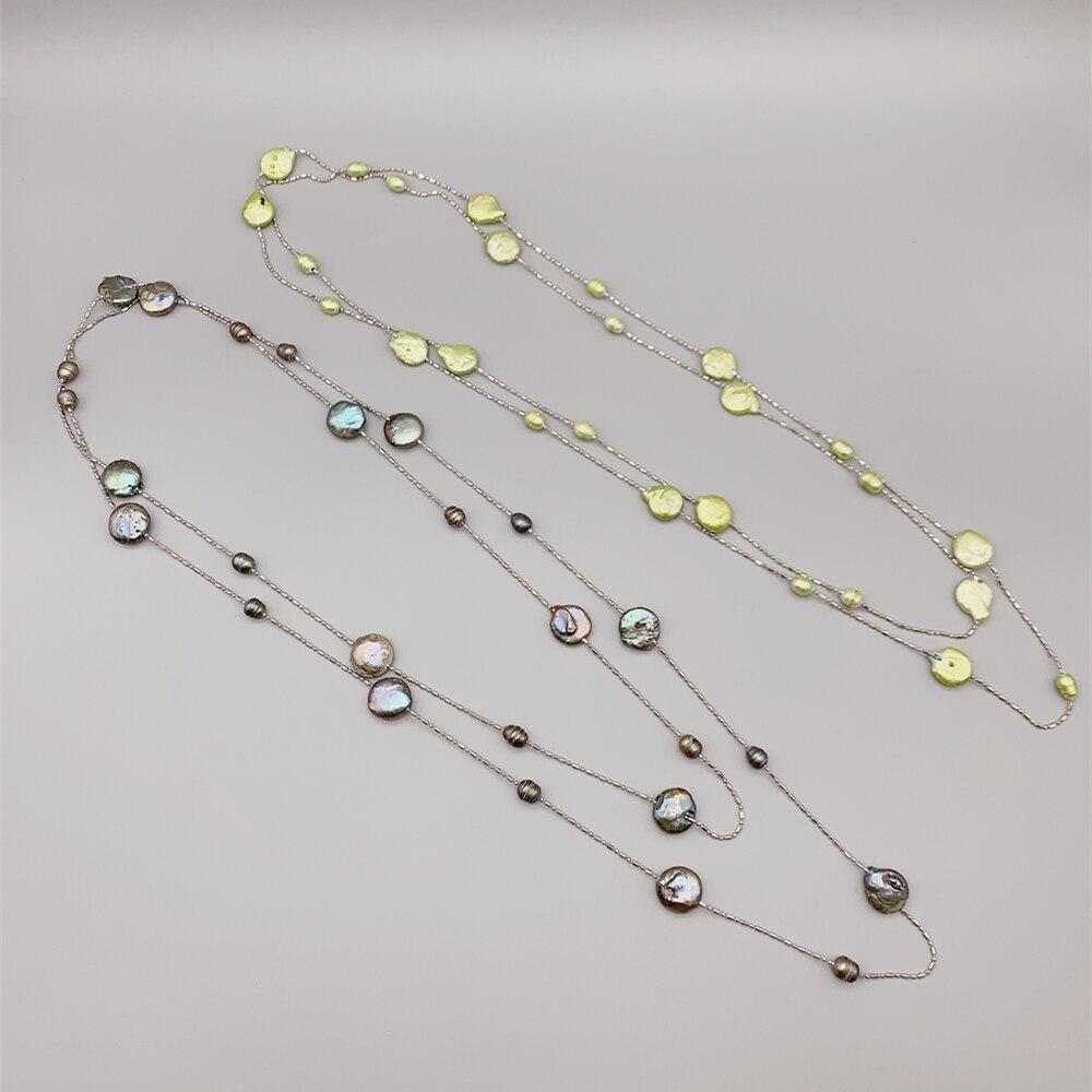 Freshwater Rice Pearls Coin Pearls Long Pendant Necklace Girls Floating Style Stainless Steel For Women Chain Classic Giveaway GiftClassic Necklaces