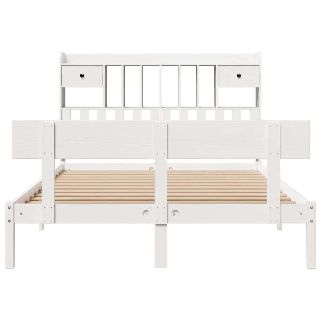 Solid Wood Bed with Shelf Without Mattress White 160 x 200 cm Pine