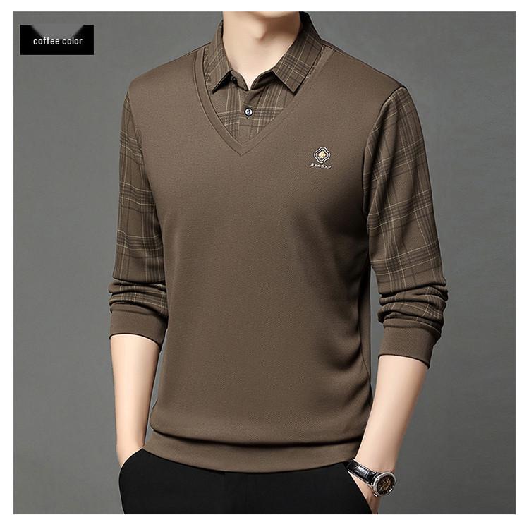 

Men s Autumn/Winter Faux Two-Piece Fleece Polo Base Layer Shirt M