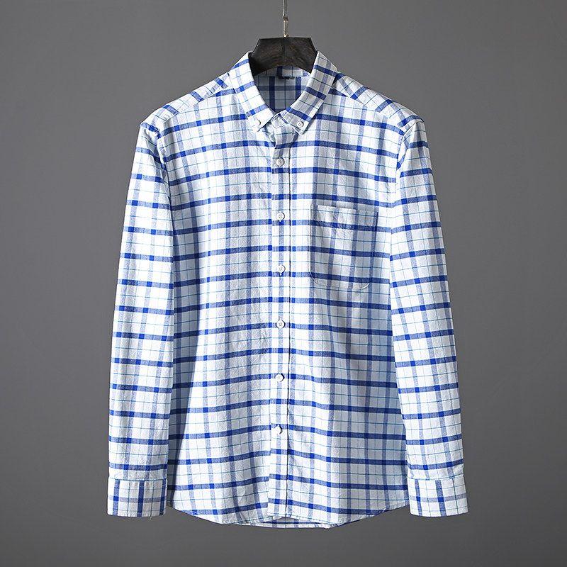 Men s Tiding Goods Japanese Style Export Long Sleeves Gingham Shirt Blue grid 3XL