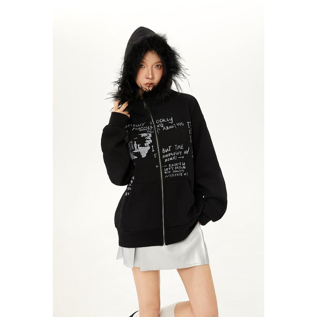 NEPLEURE Women's Casual Hooded Cardigan with Fur Collar