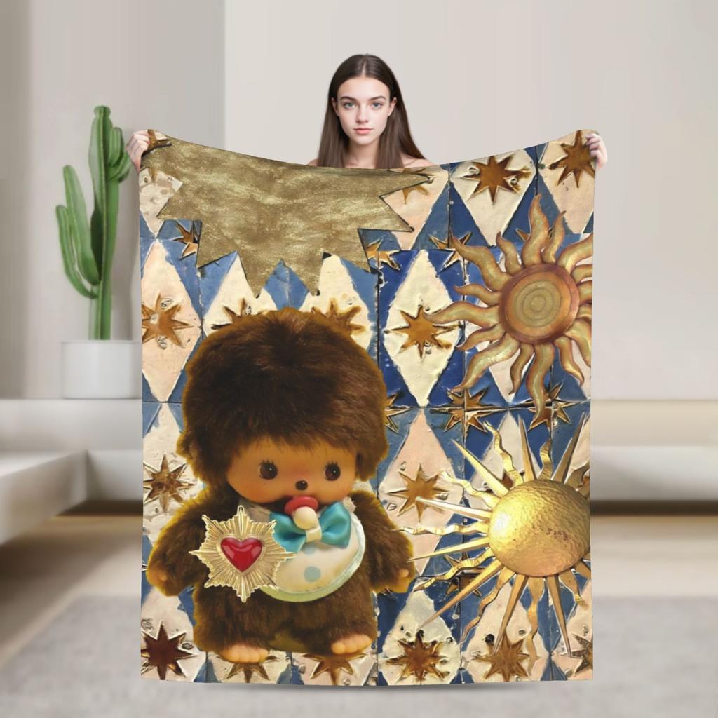 Monchhichis Kun Chan Pärchen Decke Niedliche Cartoon Flanell Tolle Warme Überwurfdecke für Bettwäsche Wohnzimmer Herbst/Winter Outdoor