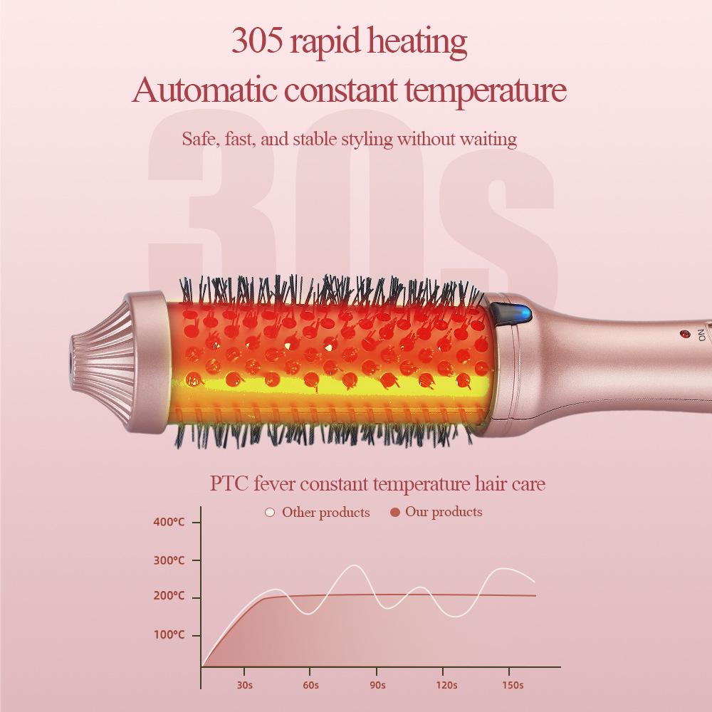 Pink Electric Curling Brush Comb - For Long & Short Hair Styling, Fluffy Perms, Inward Curls